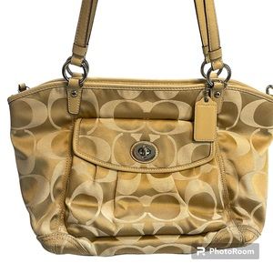 COACH Tan/Gold Leah Signature Shoulder Bag